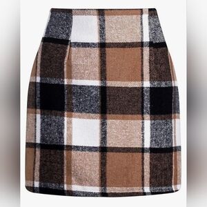 Plaid Mini Skirt in Black, White, and Brown, Fully Lined. NWOT